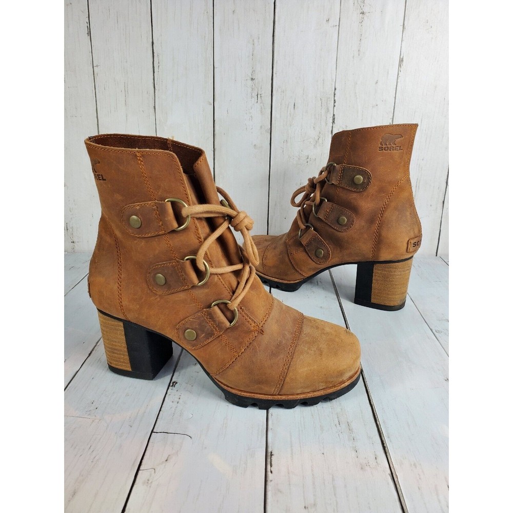Sorel Addington Lace Up Bootie Womens Size 7 Elk Brown Leather Waterproof NL2360